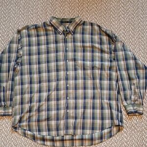 Van Heusen Green and Blue Plaid Button-Down Shirt